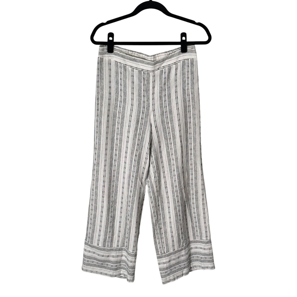 Nanette Lepore Cream Black Striped Linen Blend Wide Leg Cropped Pants Size S